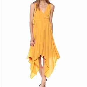 BCBGMAXAZRIA Boho Sleeveless Asymmetrical Handkerchief Dress Golden Yellow XS